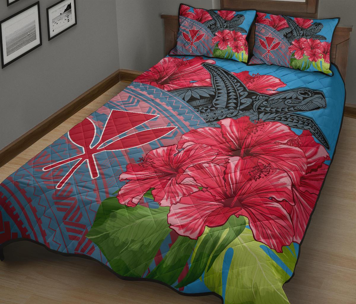 Hawaii Turtle Hibiscus Kanaka Pink Style - Quilt Bed Set AH - Polynesian Pride