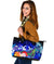 Vanuatu Large Leather Tote Bag - Humpback Whale with Tropical Flowers (Blue) - Polynesian Pride