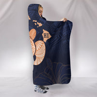 Personalized - Hawaii Kakau Polynesian Turtle Map Hooded Blanket - Original Indigo - Polynesian Pride