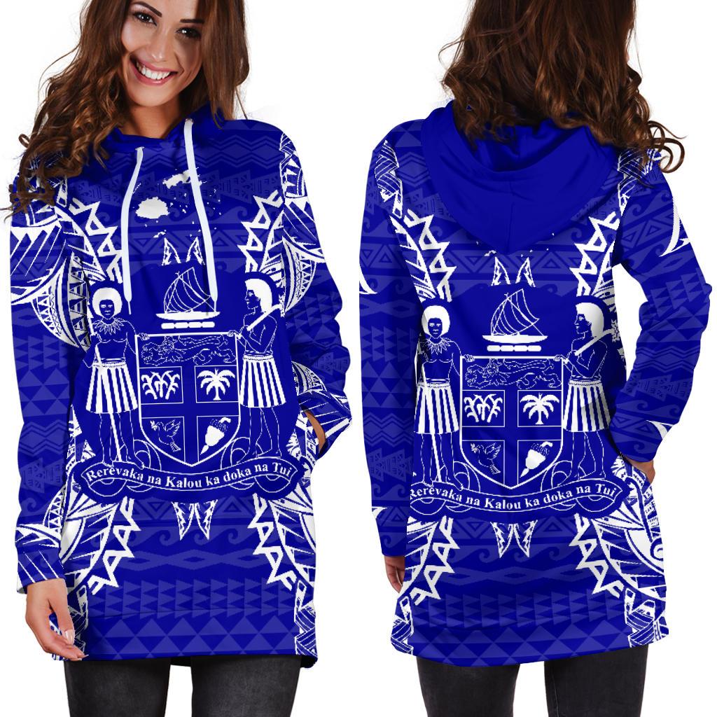 Fiji Polynesian Hoodie Dress Map Blue - Polynesian Pride