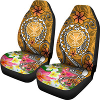 Hawaii Car Seat Covers - Turtle Plumeria Polynesian Tattoo Gold Color - Polynesian Pride