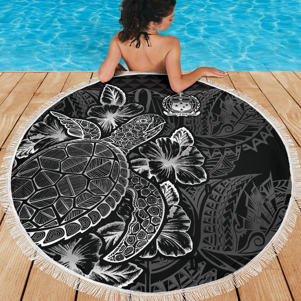Samoa Polynesia Beach Blanket Turtle Hibiscus Black - Polynesian Pride