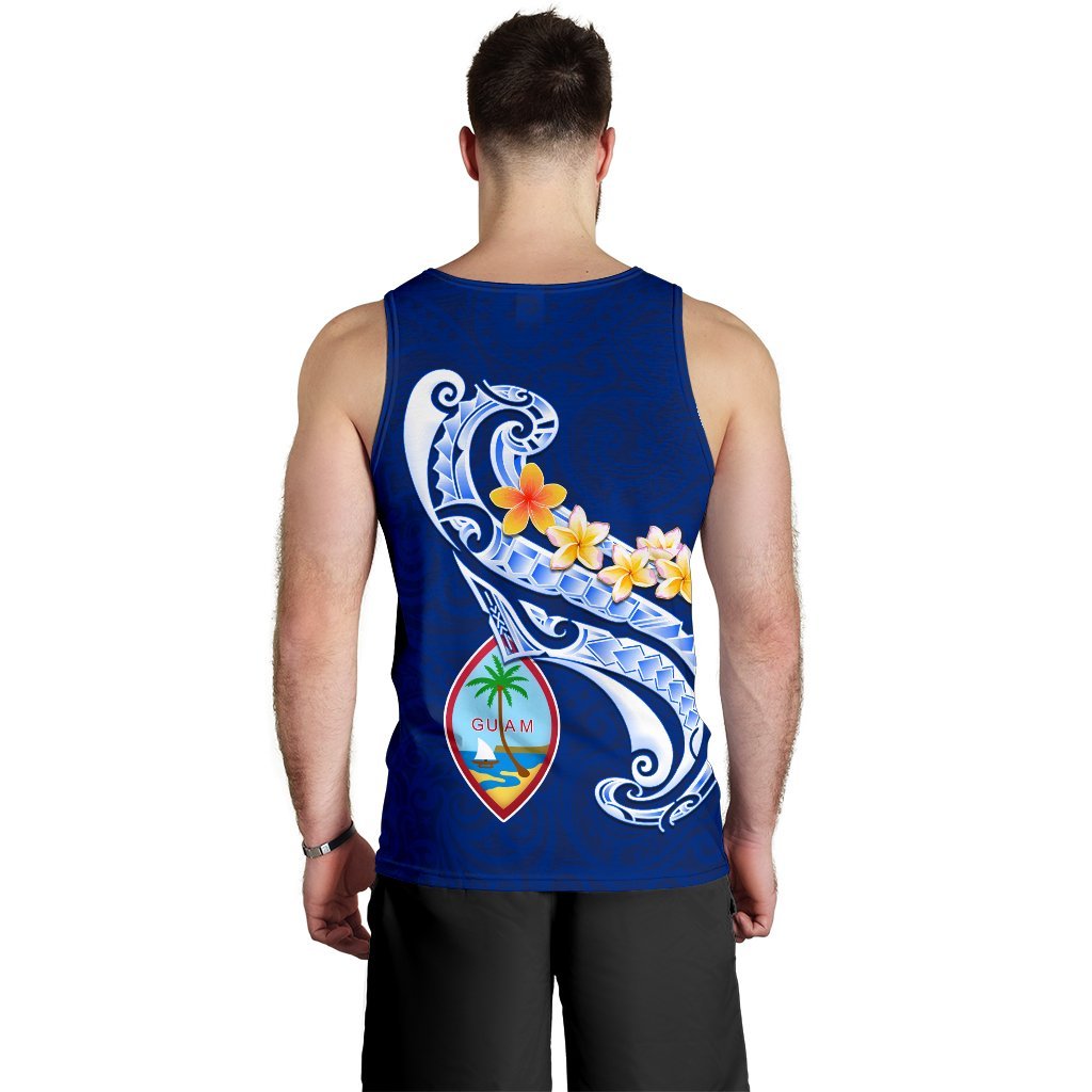 Guam Men's Tank Top - Guam Seal Polynesian Patterns Plumeria (Blue) - Polynesian Pride