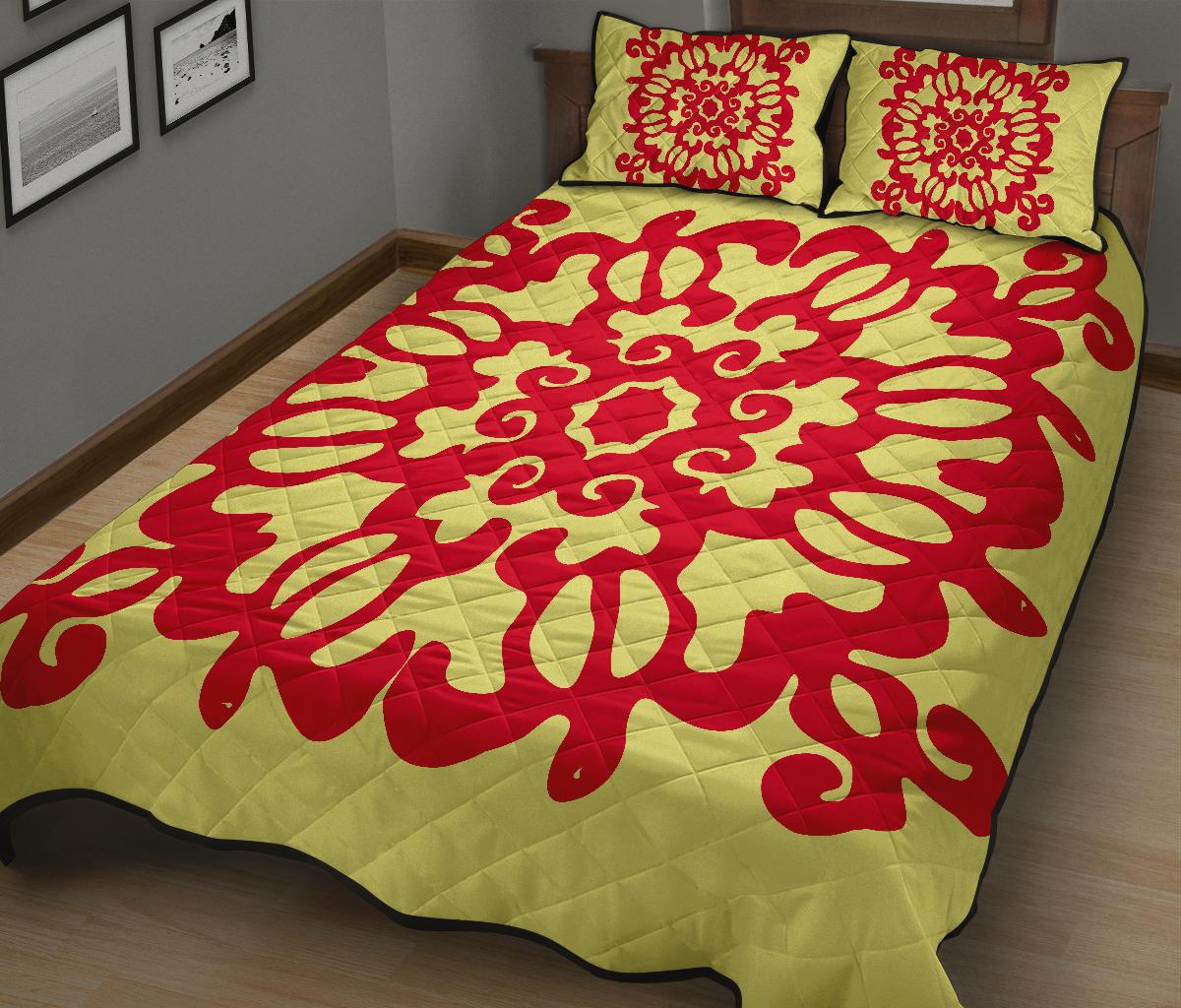 Hawaiian Quilt Turtle Pattern New Yellow Quilt Bed Set - Skin Style - AH - Polynesian Pride