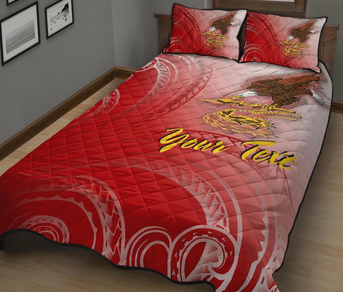 American Samoa Polynesian Custom Personalised Personalized Quilt Bed Set - Bald Eagle (Red) - Polynesian Pride