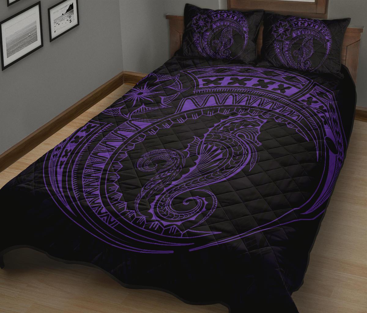 Polynesian Quilt Bed Set - Polynesian Purple Seahorse Tattoo - Polynesian Pride