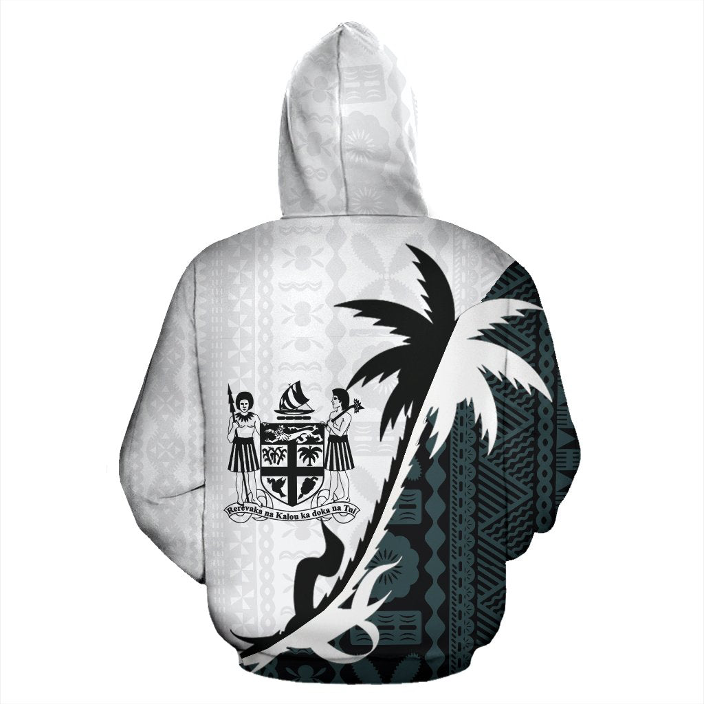 Fiji Rugby Tapa Zip up Hoodie Fiji Rugby Coat of Arms Coconut Tree - Polynesian Pride