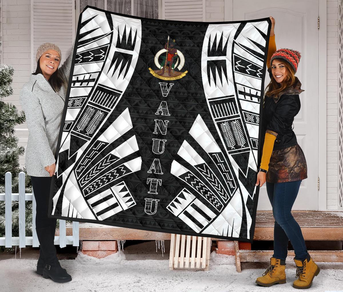 Vanuatu Premium Quilt - Vanuatu Coat Of Arms Polynesian White Tattoo - Polynesian Pride