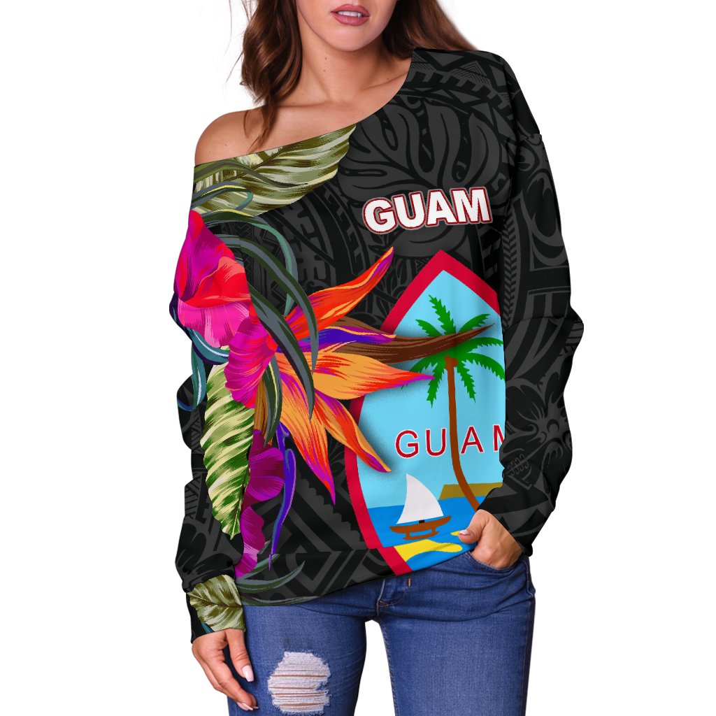 Guam Shoulder Sweater - Hibiscus Polynesian Pattern - Polynesian Pride