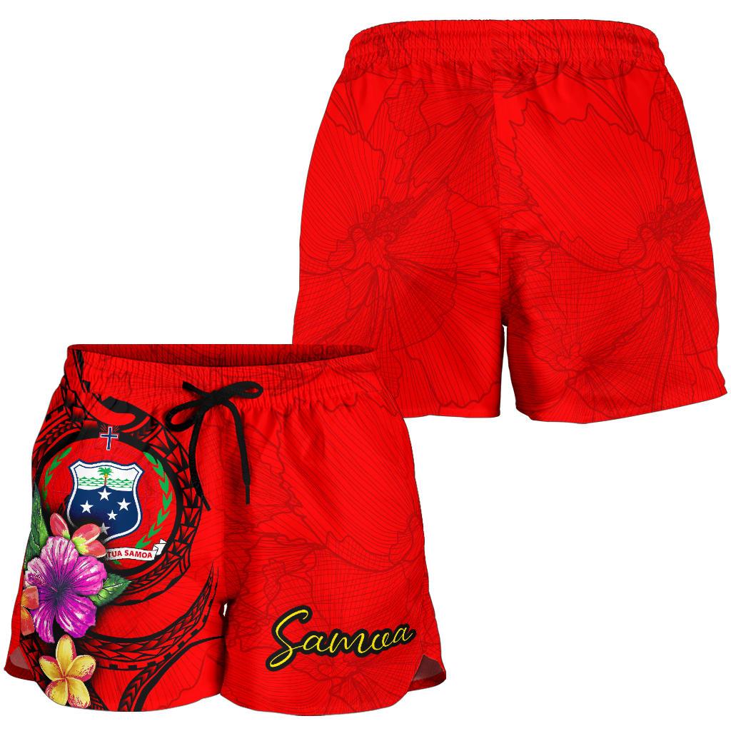Samoa Polynesian Women's Shorts - Floral With Seal Red - Polynesian Pride