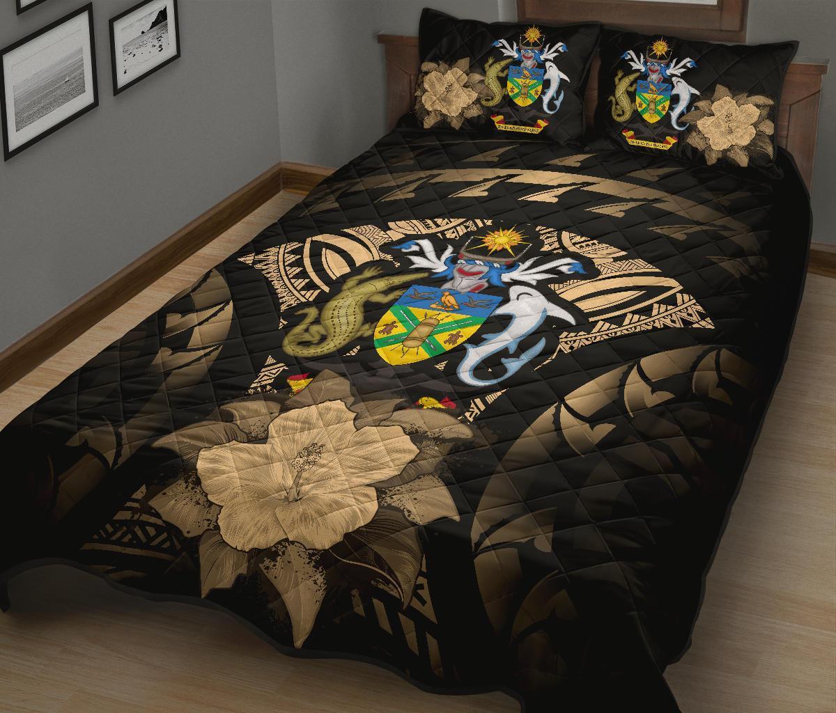 Solomon Islands Polynesian Quilt Bed Set Hibiscus Gold - Polynesian Pride