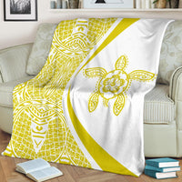 Hawaii Polynesian Tribal Premium Blanket - Circle Style Yellow And White - Polynesian Pride