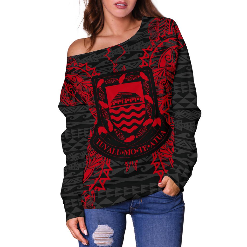 Tuvalu Polynesian Shoulder Sweater Map Red - Polynesian Pride