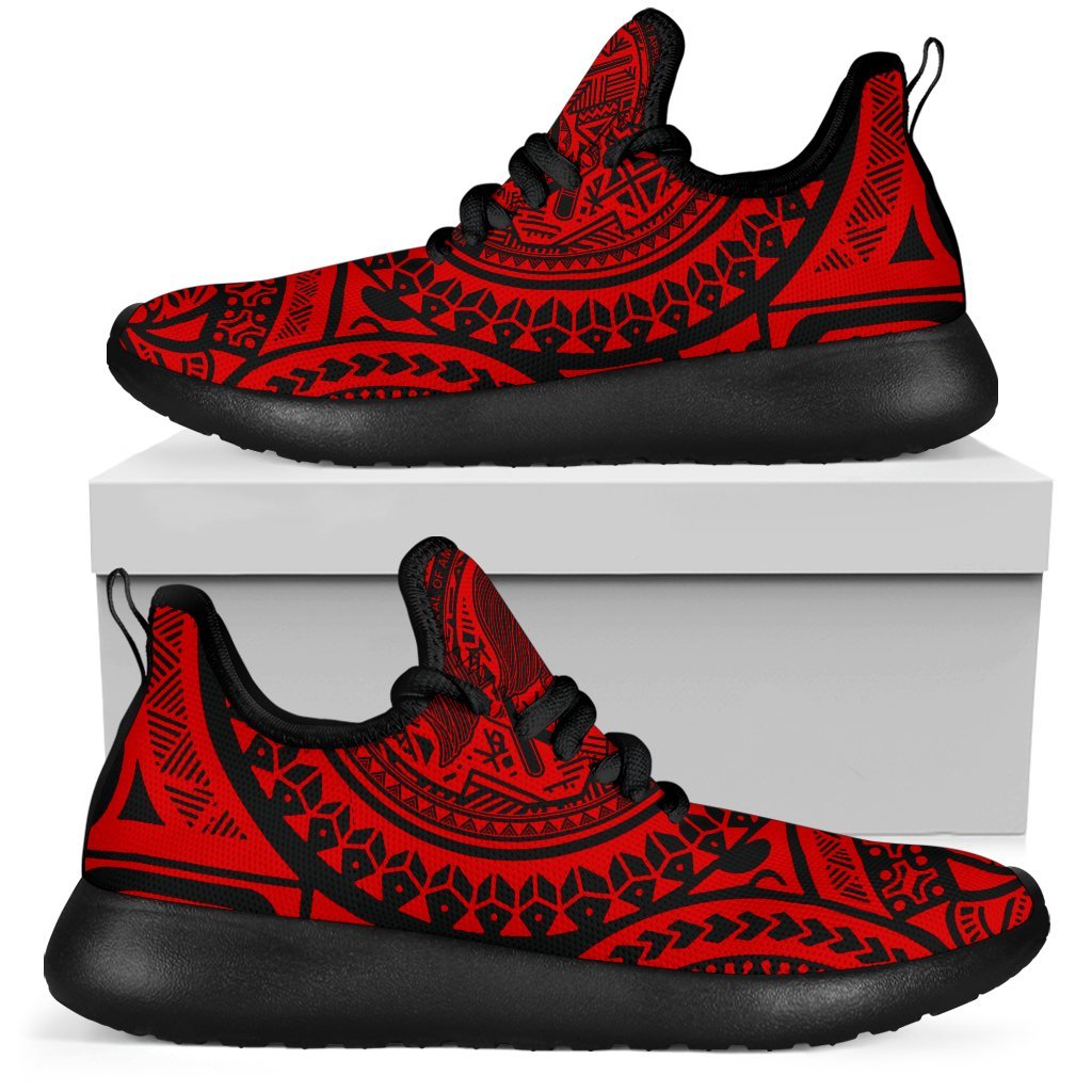American Samoa Polynesian Tattoo Mesh Knit Sneakers Red - Polynesian Pride