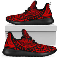 American Samoa Polynesian Tattoo Mesh Knit Sneakers Red - Polynesian Pride