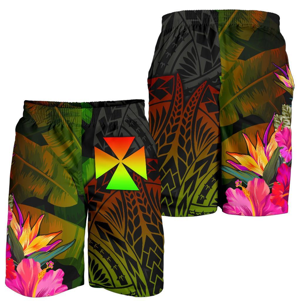 Wallis and Futuna Polynesian Men's Shorts - Hibiscus and Banana Leaves - Polynesian Pride