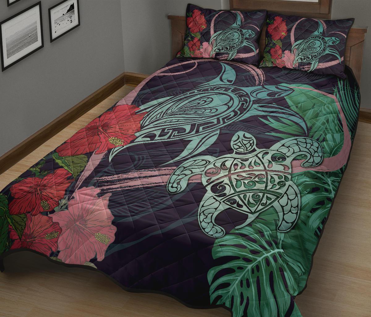 Hawaii Turtles Hibiscus Valentine Quilt Bed Set - Tropical Style - AH - Polynesian Pride