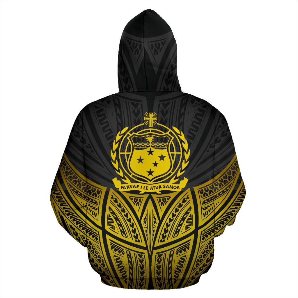 Samoa Polynesian Custom Zip up Hoodie Gold Pride Map and Seal - Polynesian Pride