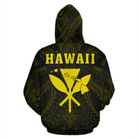 Polynesian Fish Hook Kanaka Map of Hawaii Zip Hoodie Yellow - Polynesian Pride