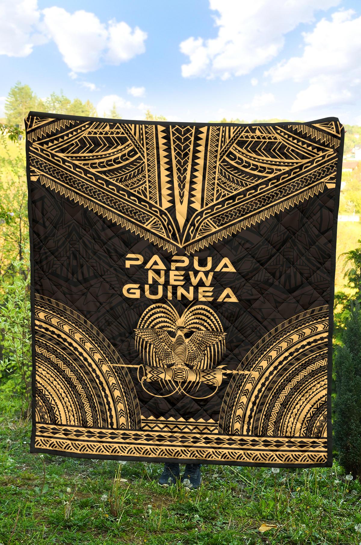 Papua New Guinea Premium Quilt - Papua New Guinea Coat Of Arms Polynesian Chief Gold Version - Polynesian Pride