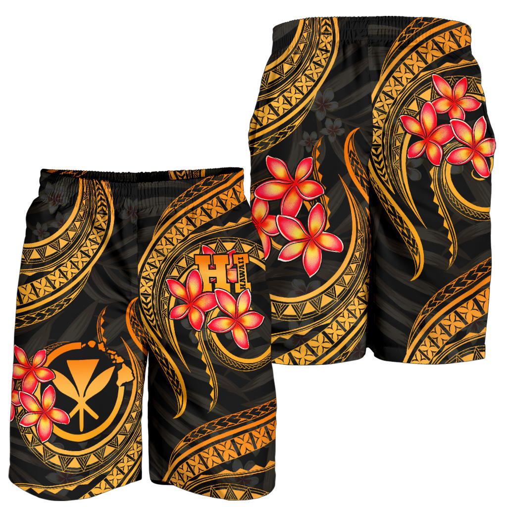 Polynesian Hawaii Men Shorts - Gold Plumeria GOLD - Polynesian Pride