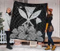 Hawaiian Kanaka Premium Quilt Hibiscus Polynesian Love Gray - Polynesian Pride