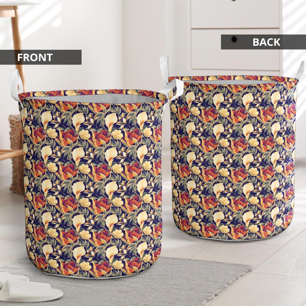 Hawaii Seamless Tropical Flower Plant And Leaf Pattern Background Hawaii Laundry Basket - Polynesian Pride