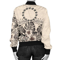 Cook Islands Women's Bomber Jacket - The Beige Hibiscus - Polynesian Pride