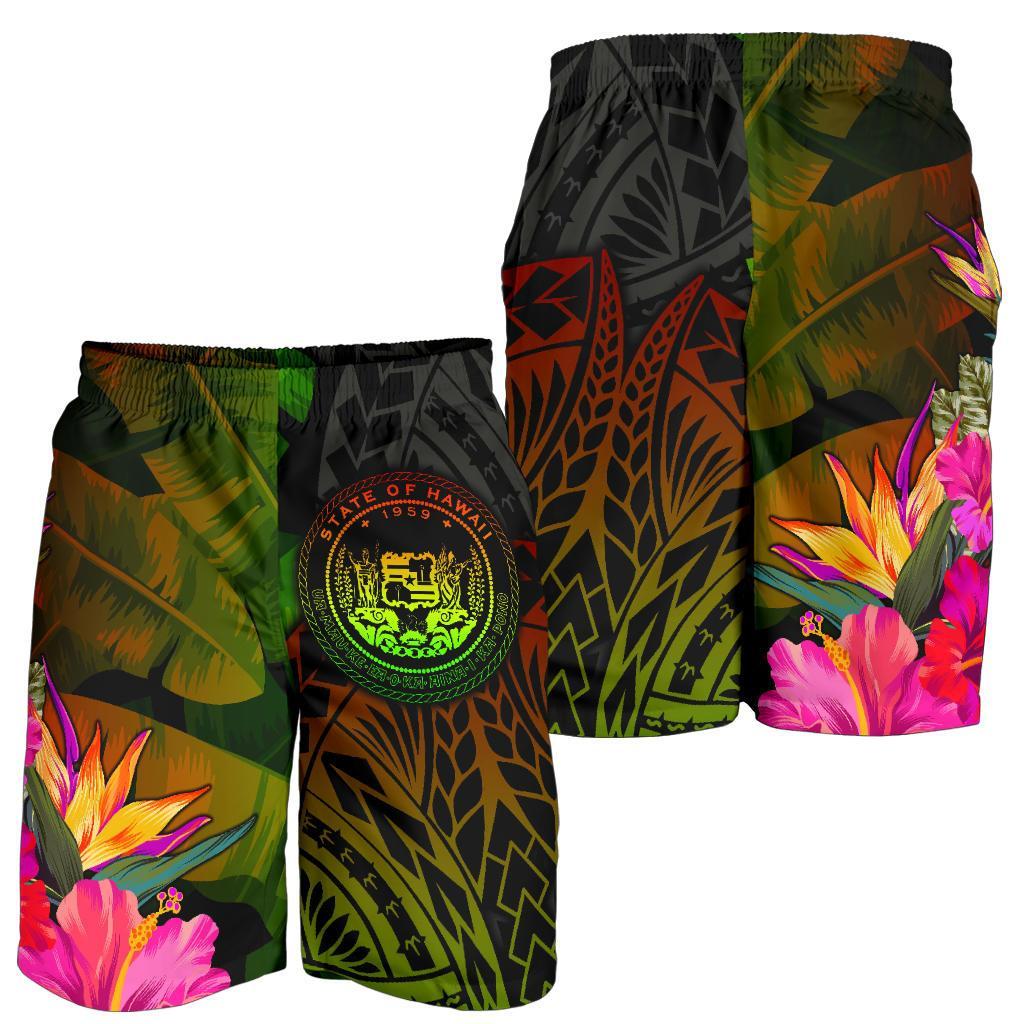 Polynesian Hawaii Polynesian Men's Shorts - Hibiscus and Banana Leaves - Polynesian Pride