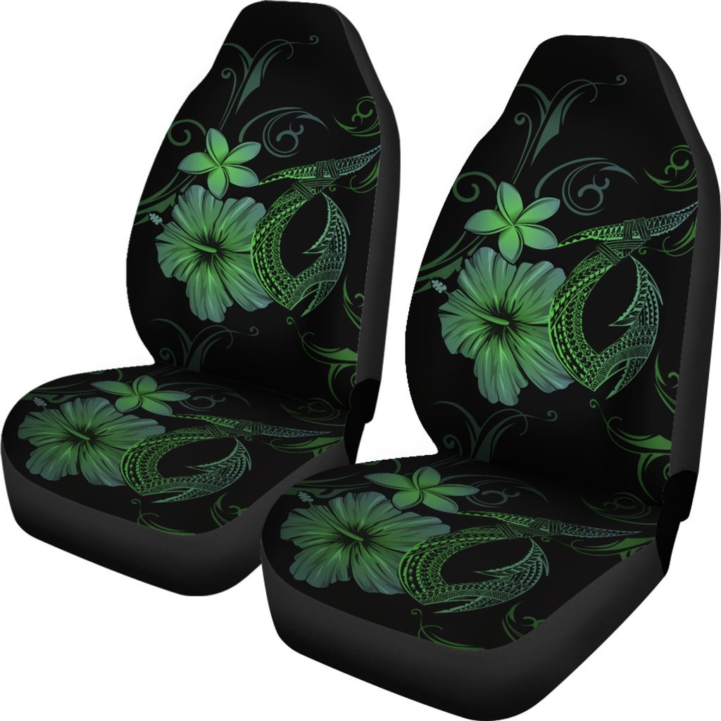 Hawaii Fish Hook Hibiscus Poly Green Car Seat Covers Universal Fit Green - Polynesian Pride