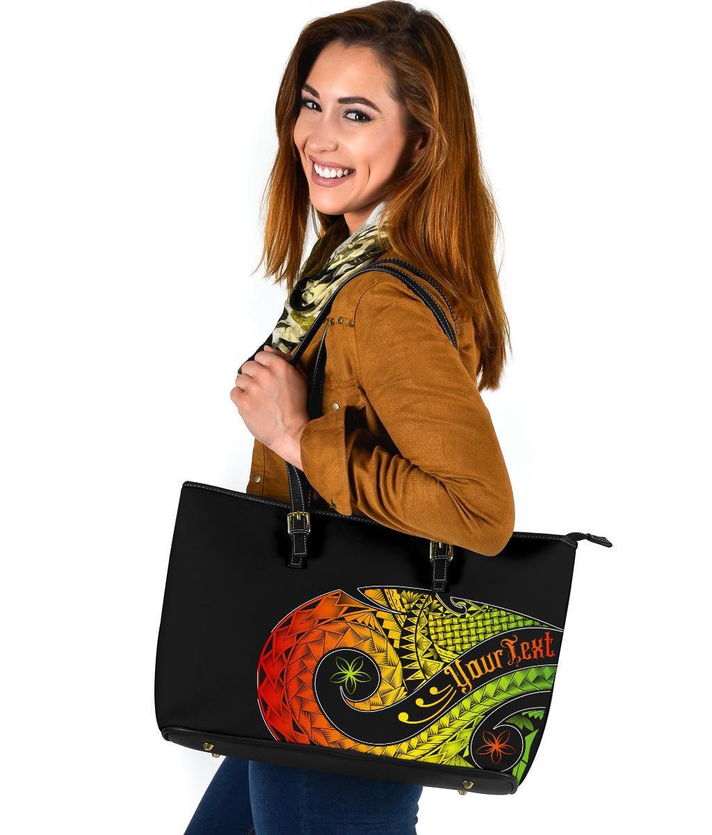 Pohnpei Personalised Leather Tote Bag - Polynesian Decorative Patterns - Polynesian Pride
