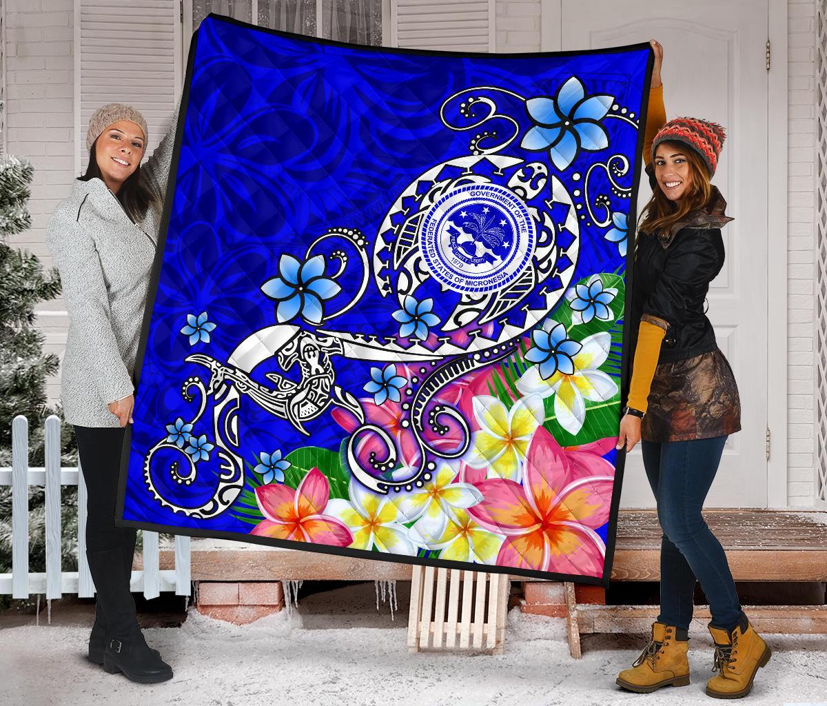FSM Premium Quilt - Turtle Plumeria (Blue) - Polynesian Pride