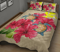 Hawaii Turtle Hibiscus Beige Simple Style - Quilt Bed Set AH - Polynesian Pride