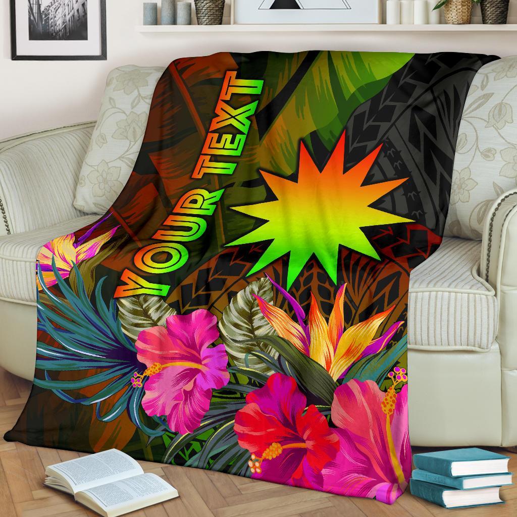 Nauru Polynesian Personalised Premium Blanket - Hibiscus and Banana Leaves - Polynesian Pride