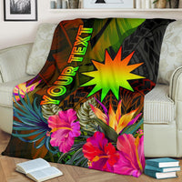 Nauru Polynesian Personalised Premium Blanket - Hibiscus and Banana Leaves - Polynesian Pride