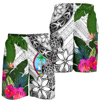 Guam Men's Short White - Turtle Plumeria Banana Leaf - Polynesian Pride