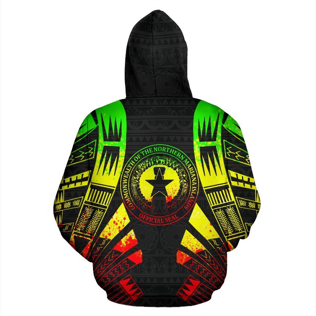 Saipan Island CNMI All Over Zip up Hoodie Reggae Color Tattoo Style - Polynesian Pride