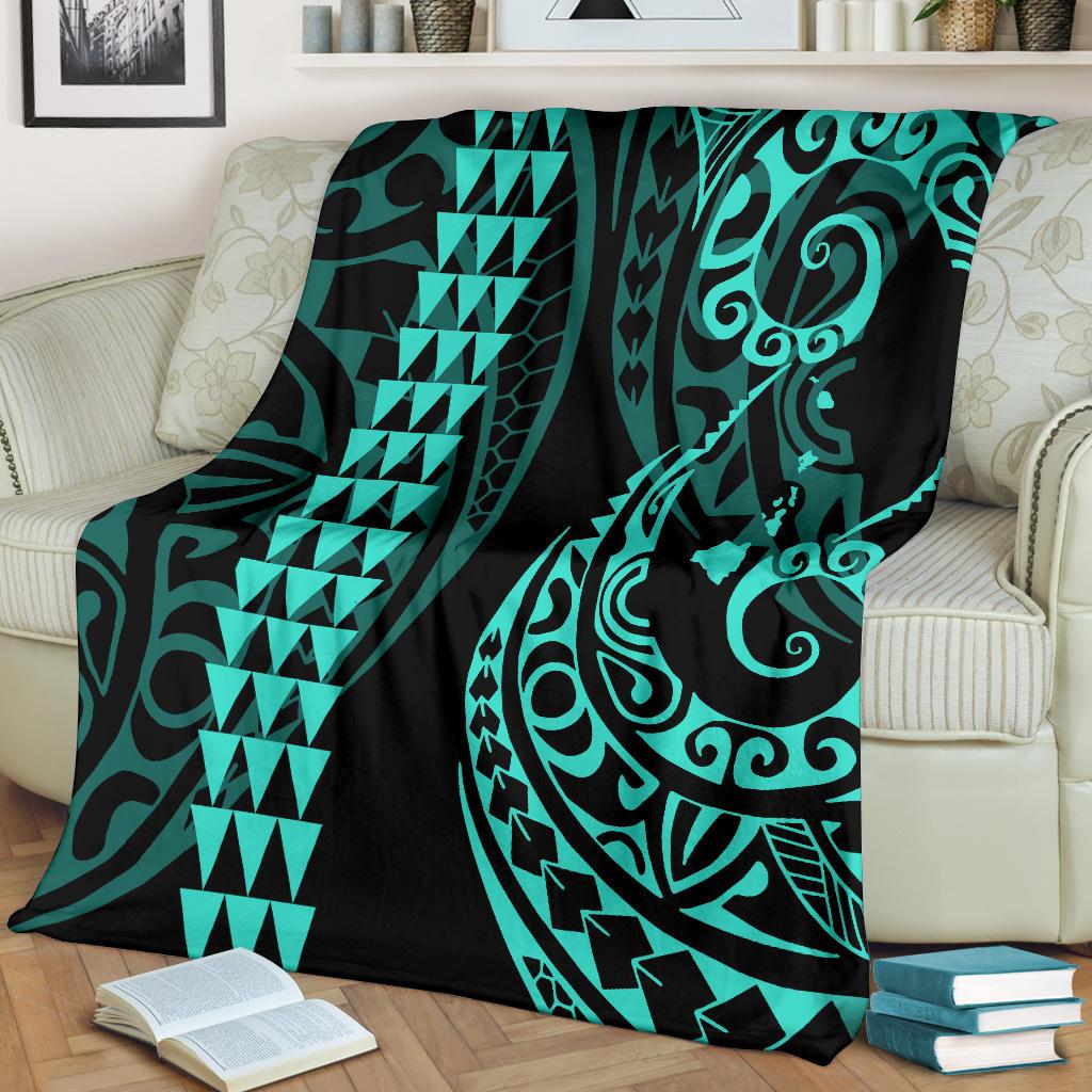 Hawaii Kakau Turquoise Polynesian Premium Blanket - Polynesian Pride