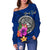 American Samoa Polynesian Custom Personalised Women's Off Shoulder Sweater - Floral With Seal Blue - Polynesian Pride