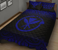 Hawaii Quilt Bed Set - Kanaka Maoli Polynesian Tattoo Black Fog Style Blue Version - Polynesian Pride