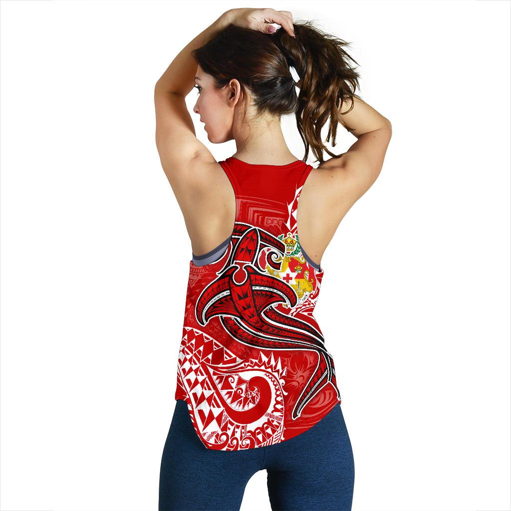 Tonga Women's Racerback Tank - Red Shark Polynesian Tattoo - Polynesian Pride