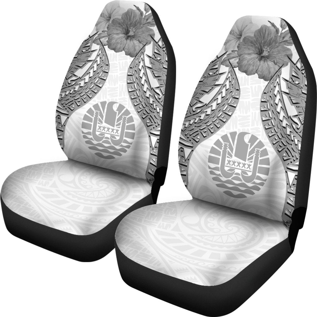 Tahiti Polynesian Car Seat Covers Pride Seal And Hibiscus White - Polynesian Pride