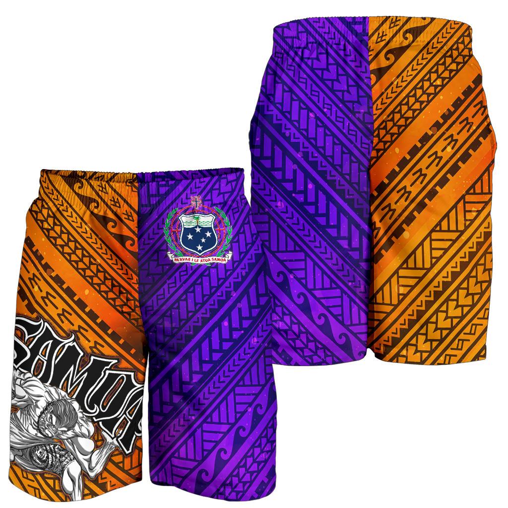 Samoa Men's Shorts - Warrior Style Polynesian Patterns Orange - Purple - Polynesian Pride