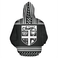 Fiji Tapa All Over Zip up Hoodie Black and White Version - Polynesian Pride
