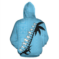 Fiji Tapa Hoodie Fiji Coat of Arms Cibi War Dance Blue - Polynesian Pride