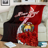Nauru Polynesian Custom Personalised Premium Blanket - Coat Of Arm With Hibiscus - Polynesian Pride