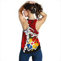 Tonga Polynesian Women's Racerback Tank - Tribal Wave Tattoo Flag Color - Polynesian Pride