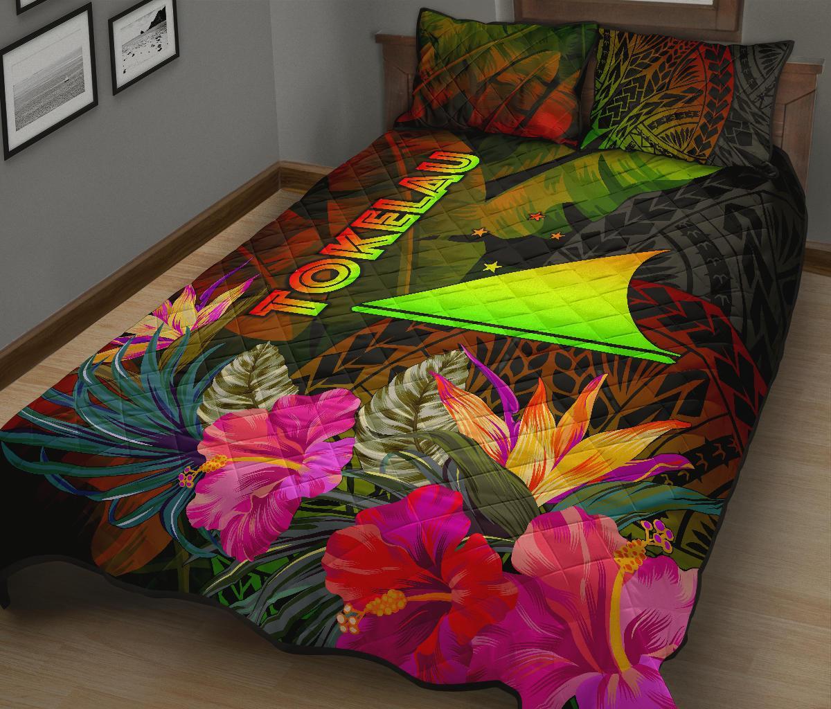 Tokelau Polynesian Quilt Bed Set - Hibiscus and Banana Leaves - Polynesian Pride