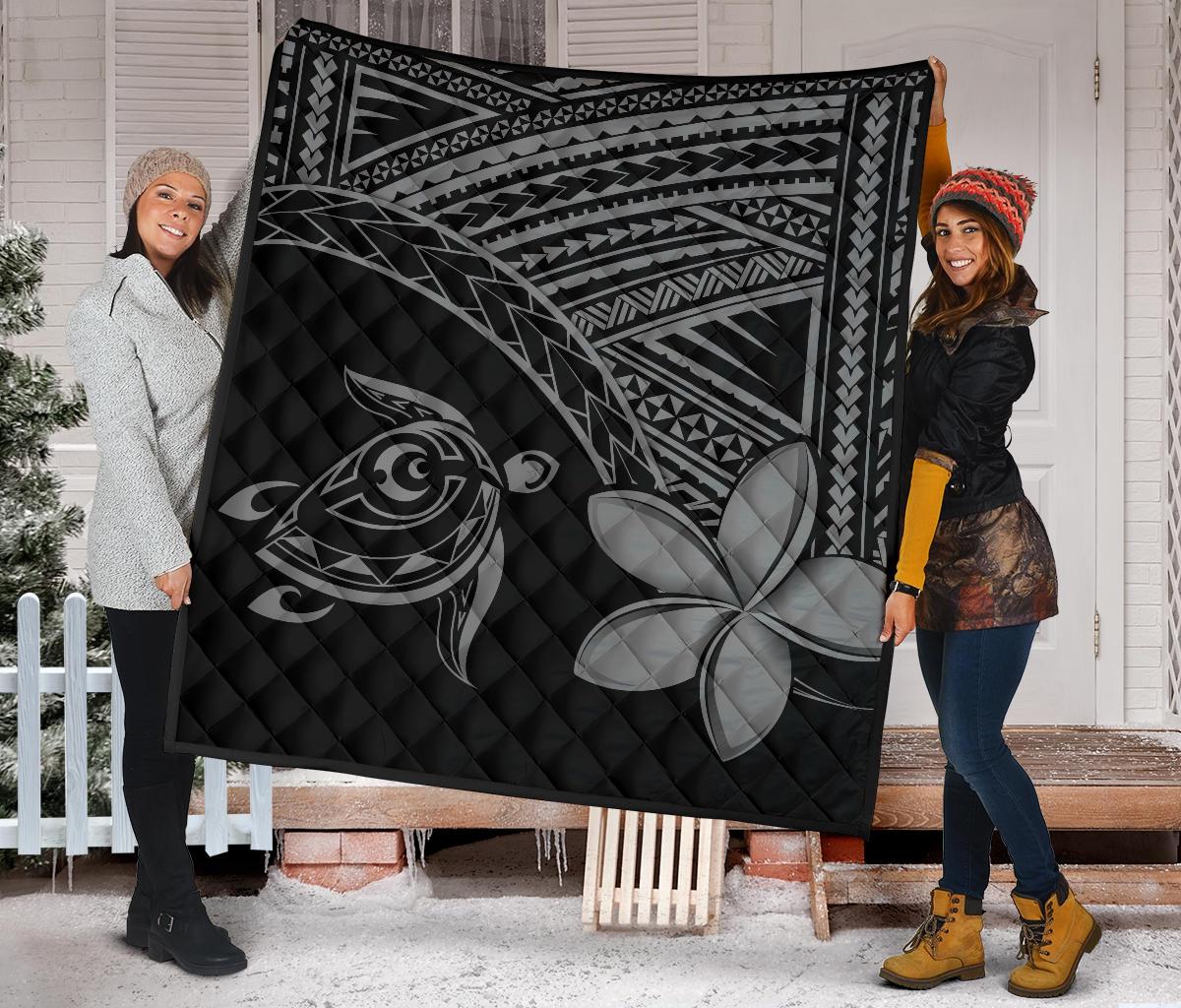 Hawaii Quilt - Hawaii Turtle Plumeria Quilt Grey - Polynesian Pride