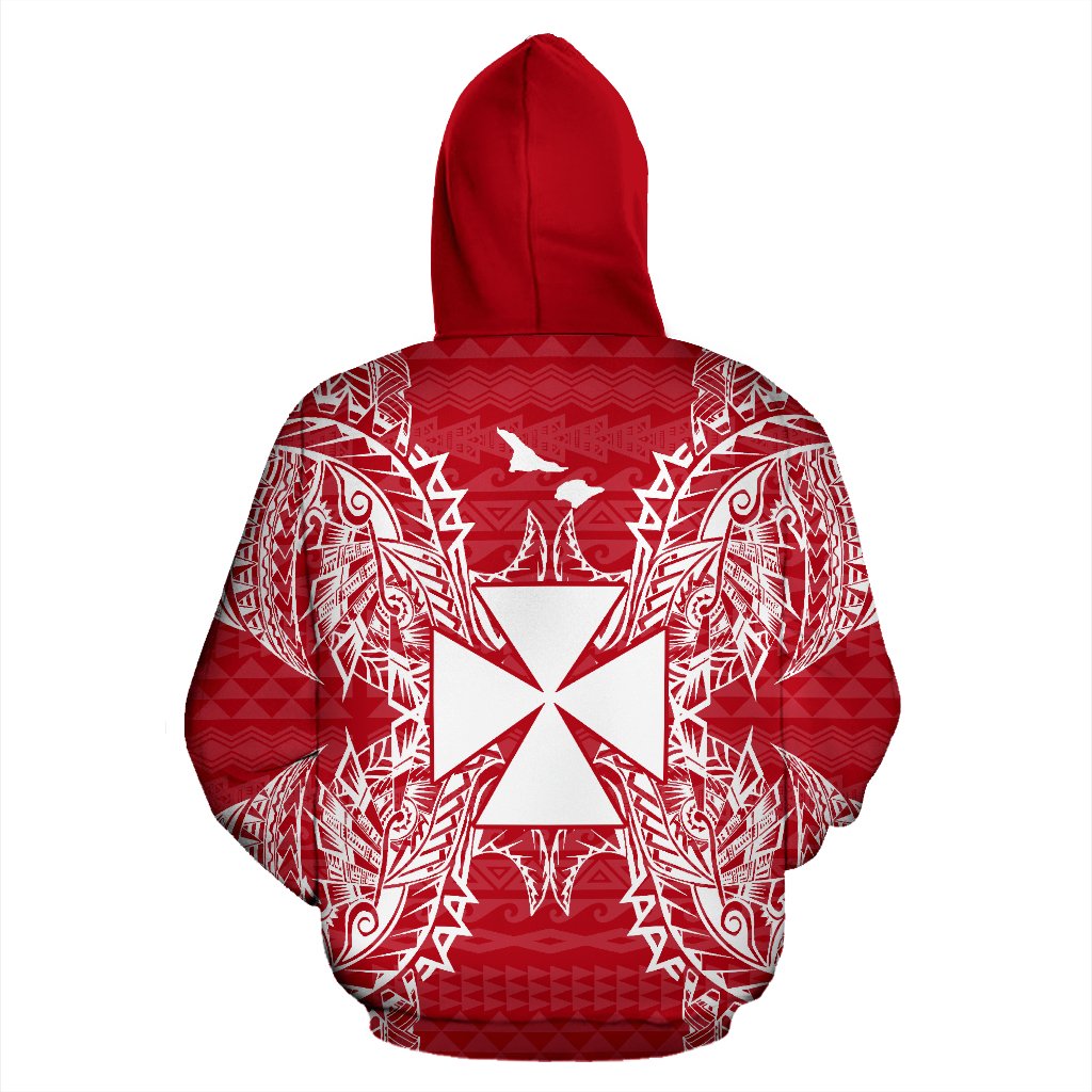 Wallis and Futuna Polynesian All Over Zip up Hoodie Map Red White - Polynesian Pride